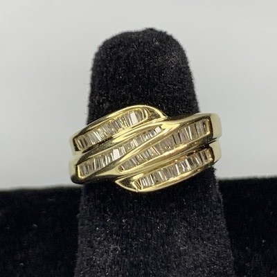 14K Gelbgold Freiform Kanal Set Baguette Diamant Ring Wellenwirbel