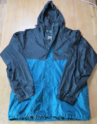 Helly Hansen Packable Hooded Jacket Mens XL Black/GREEN Lined Waterproof Pockets