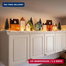 12 Pcs Christmas Village Set with LED Lights for Cabinet Decor