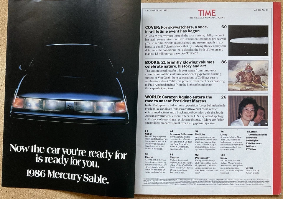 TIME Magazine VTG Issue - Dec 16, 1985 w/ Halley’s Comet • Season’s Readings - Image 2 of 4