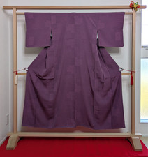 Japanese Kimono Edo Komon S Purple Black Dots Pattern Crest Pre-owned Silk