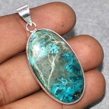 925 Silver Plated Bezel Chrysocolla Pendant 2