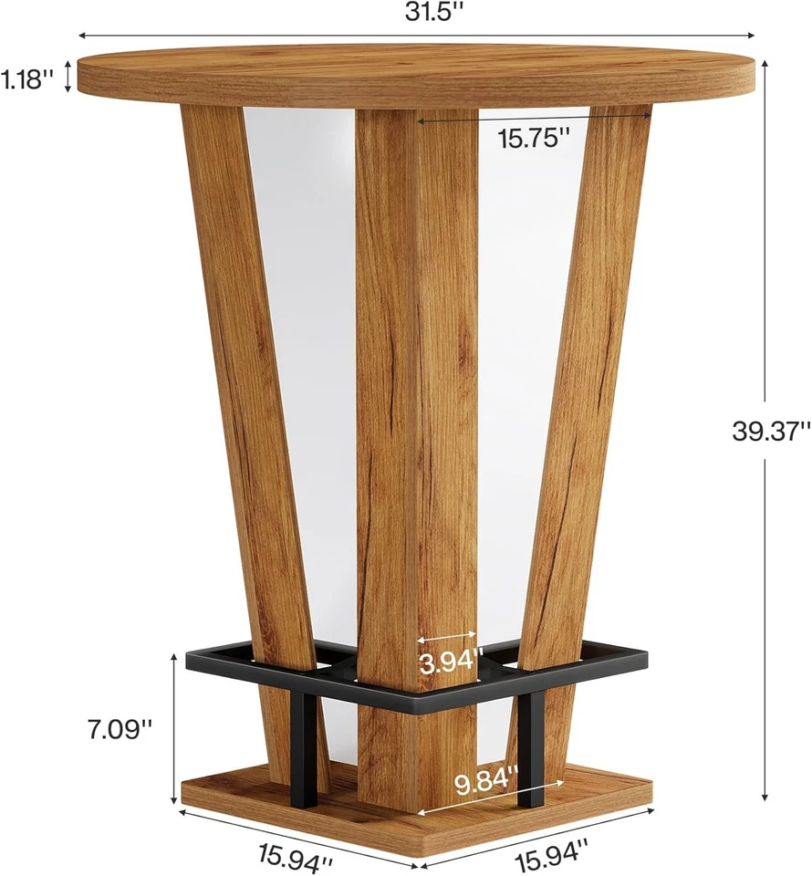 Round Bar Table, 39.4" H High Top Cocktail Bistro Pub Table with Metal Footrest - Image 2 of 4