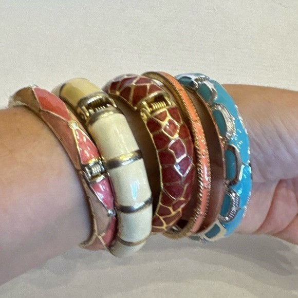 Vintage Cuff Bangle Bracelet Braclets Set Enamel … - image 7