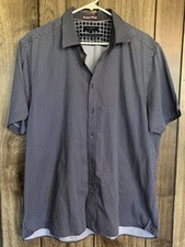 Ted Baker London Mens Button Up Short Sleeve Shirt Size 7 XL Navy White Cotton