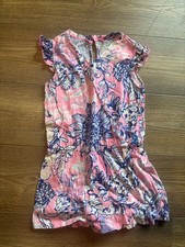 Lilly Pulitzer Pink Blue Floral Flutter Sleeve Beachy Romper Girls Size 10-12