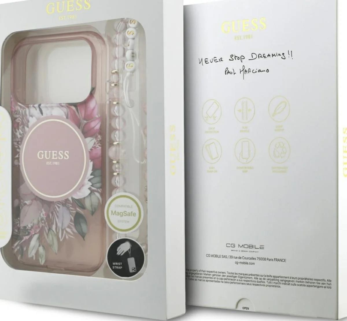 Guess IML Flowers Strap Case with MagSafe for iPhone 17 Pro 6.3"" Pink