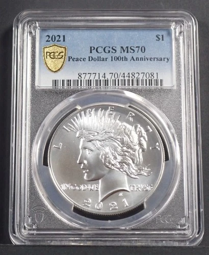 2021 Peace Dollar 100th Anniversary PCGS MS70 Gold Shield