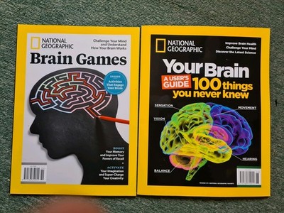 2 x National Geographic magazines Your Brain A Users Guide + Brain Games New