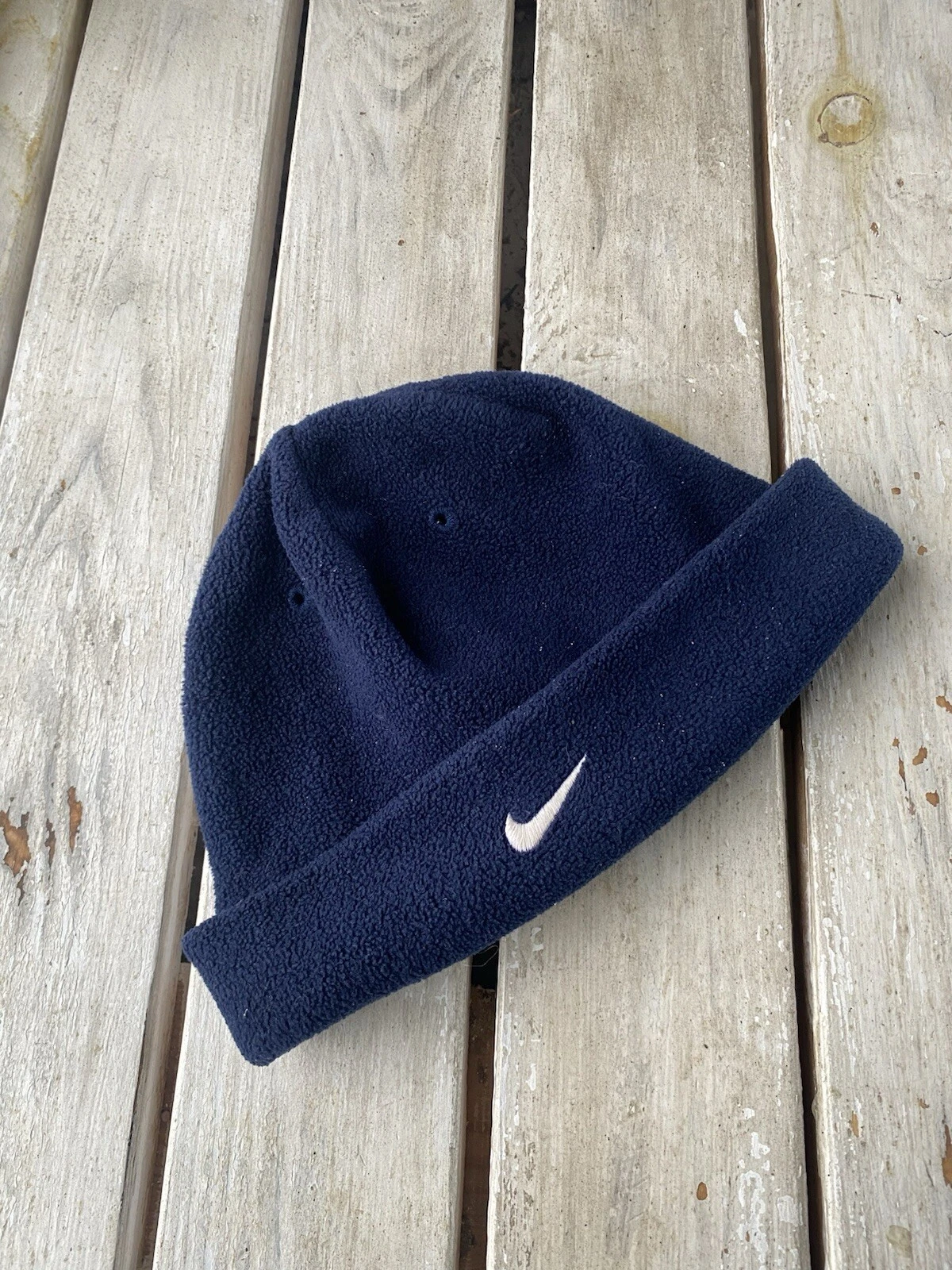 Vintage 90s Nike Fleece Beanie Swoosh Knit Y2K One Size