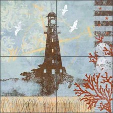 Lighthouse Tile Backsplash Evelia Coastal Art Ceramic Mural OB-ES75c