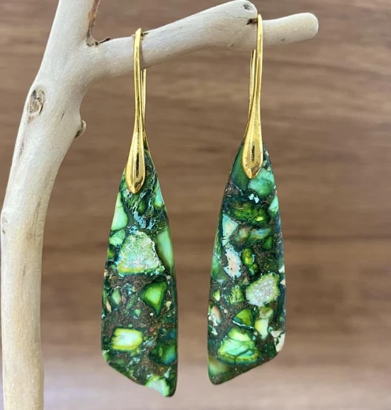 Pendientes colgantes de jaspe verde natural regalo de reiki curativo joyería vintage para mujer Foto 4 de 4