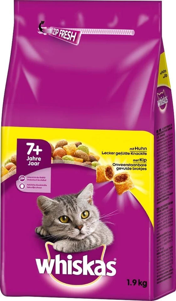 Whiskas 7+ Senior Katzenfutter Trockenfutter mit Huhn 1.9 kg (1 er Pack)
