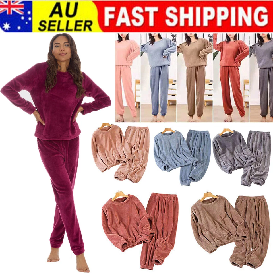 Womens Pyjamas Sets Warm Fleece Loungewear Pjs Winter Fluffy Soft Nightwear