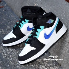 Nike Air Jordan 1 Mid SE (GS) Shoes Black Hyper Jade FQ8095-001 Multi Sizes NEW