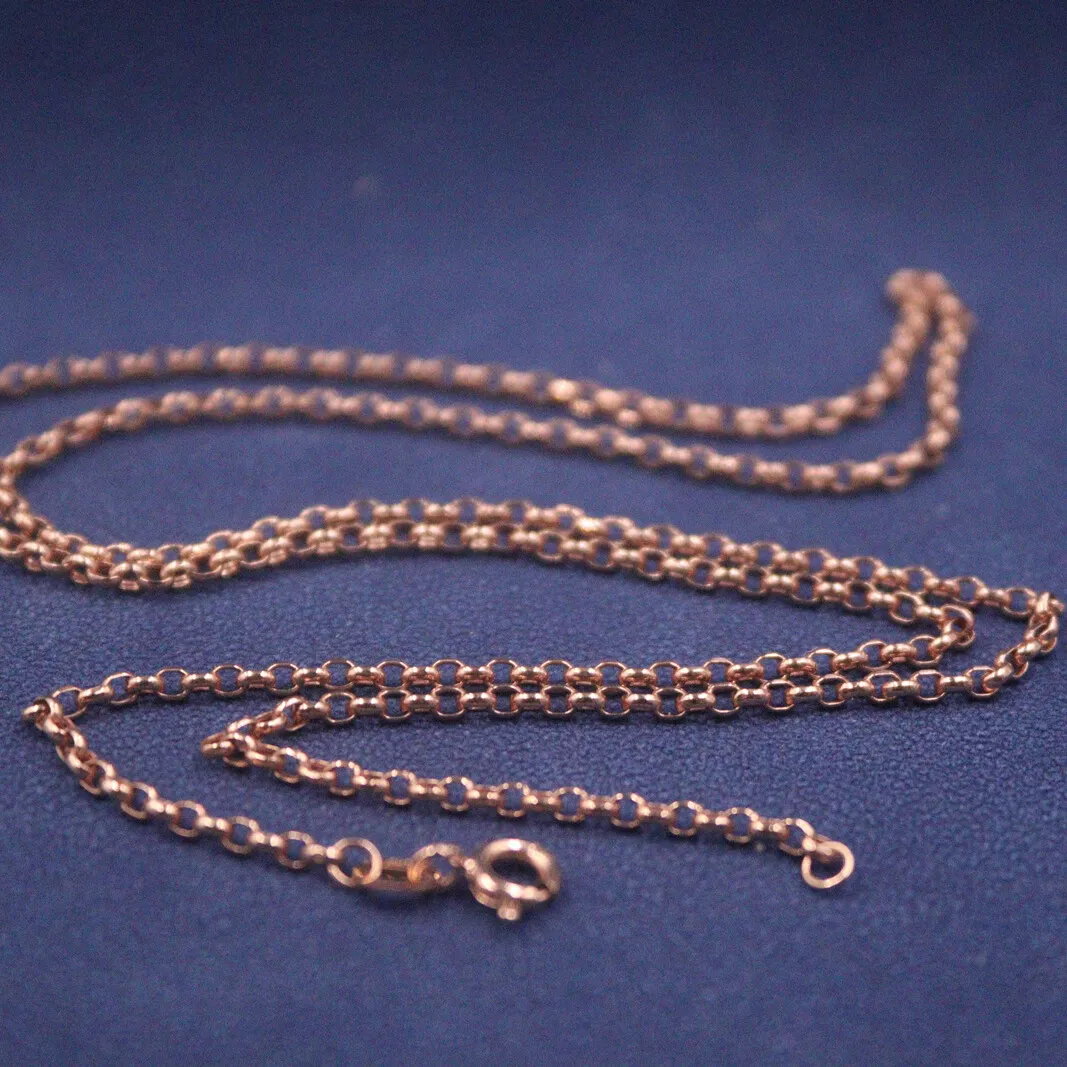Pure Real 18K Rose Gold Necklace Women 2mm Rolo Link Chain 20inch 2.4 2.5g