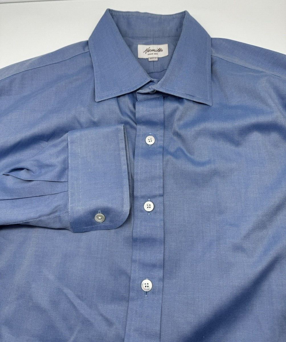 Hamilton Shirt Co 17 Long Sleeve Pearl Button Dress Shirt Med Shiny Blue USA
