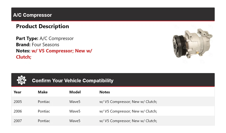 For 2005-2007 Pontiac Wave5 A/C Compressor 4 Seasons 2006 - Image 2 of 4