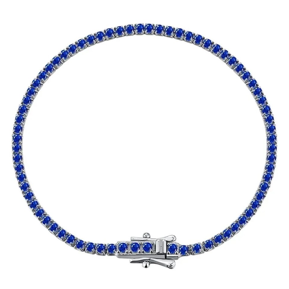 6Ct Natural Blue Sapphire Tennis Bracelet In 10K Solid White Gold 7.5