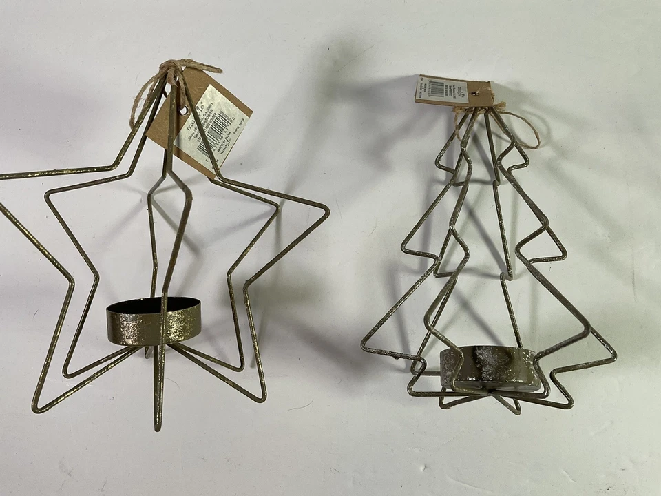 Mudpie Set of 4 Tea Light Candle Holder Christmas Trees and Stars NEW - Image 2 of 3