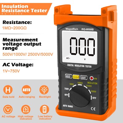 LCD Digital MegOhmmeter Isolationsmessgerät Widerstandsprüfer 200GΩ 500-5000V DE