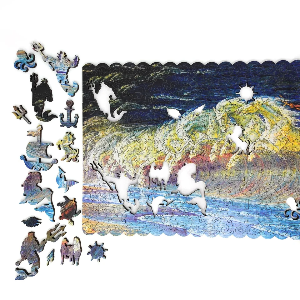 Wooden Jigsaw Puzzle for Adults by FoxSmartBox - 390 Pieces - Neptune's Horses - Image 2 of 4