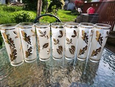 Libby Starlyte Frosted Gold Leaf  Glasses Lot of 7 1960's Vintage No Box 
