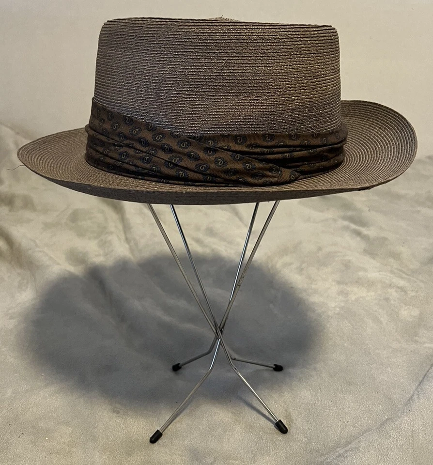 Sombrero de cerdo de paja gris Stetson de colección talla 7 banda de cachemira marrón con caja de sombreros NUEVO Foto 3 de 4