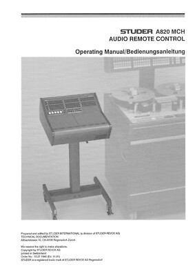 Bedienungsanleitung /Operating Instructions for Studer A820 MCH 