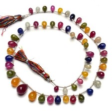 Natural Gem Multi Sapphire 7x5 to 15x9MM Faceted Teardrop Briolette Beads 18"