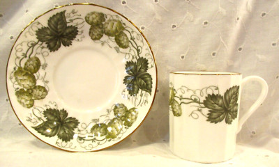 ROYAL WORCESTER IVY DEMITASSE CUP & SAUCER ENGLAND BONE CHINA Factory Stickers