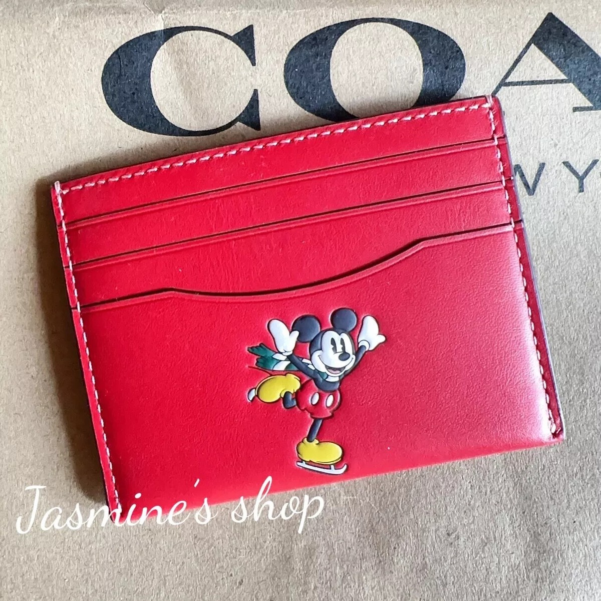 NWT Coach Slim Id Card Case With Mickey Mouse/colorblock/CM209