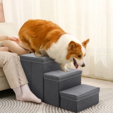 Pet Stairs 3 Steps Ramp Small Dog Cat Bed Portable Ladder With Storage Box Sofa