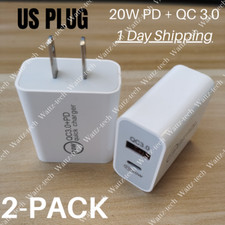 2 PACK USB QC 3.0 Fast Wall Charger 20W PD Power Adapter For iPhone Samsung iPad