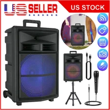 15" Bluetooth Party Speaker with Stand/Mic 10000W Bass USB/TF/AUX/FM/TWS Lights