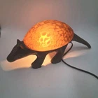 Vintage Tiffany Style Armadillo Night Light Retro Lamp Amber Glass w/ Metal Base