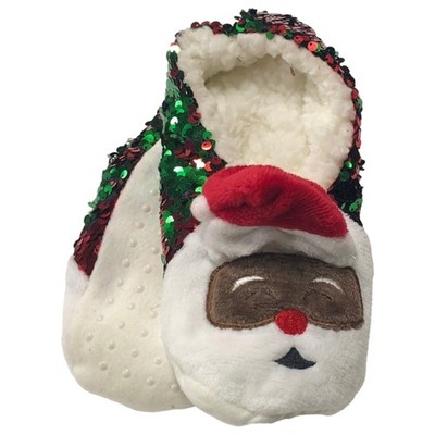 Womens Green & Red Flip Sequin BlackSanta Christmas Holiday Slippers S/M (5-7)