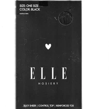 New Elle Hosiery,One Size, Black,Silky Sheer,Control Top,Reinforced Toe