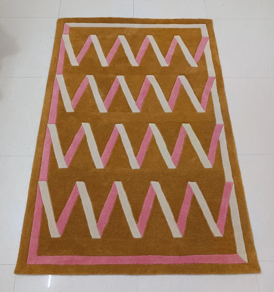 Alfombra de cinta plegable acolchada a mano 100 % lana hecha a mano alfombra para regalo en el hogar Foto 2 de 4