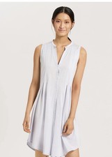HANRO Cotton Deluxe Blue Glow M Tank Sleep Shirt Luxury Pearl Buttons Pinktuck