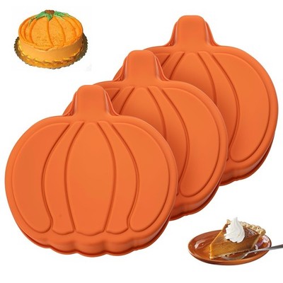 Silicone Pumpkin Cake Pan Molds (3 Pack) | 7'' Fall Autumn Baking Non-Stick