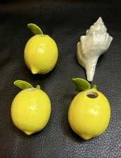 Vintage Ceramic Macrame Beads Lot Glazed Hand-Painted Lemons & Conch Shell 2.5in