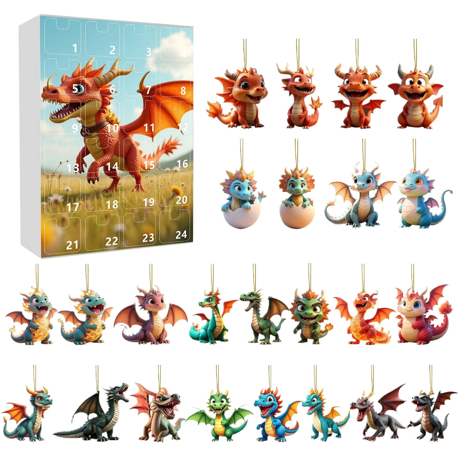 2025 Dinosaur Acrylic Pendant Countdown Calendar 24 - DAY Birthday Party Gift