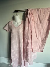 Pink Cotton Voile Chikankari Kurta Pants Shawl Set Lucknow
