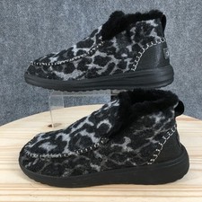 Hey Dude Denny Boots Womens 9 Shearling Leopard Print Fur Lined Black Gray NEW