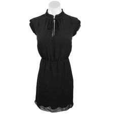 H&M Black Ruffle Sleeves Mock Neck Tie Front Elastic Waist Mini Career Dress 4