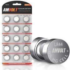 Amvolt- Pack Of 15 Lr44 Batteries Ag13 Sr44 357 303 Premium Alkaline N