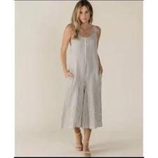 Rylee + Cru Storm Stripe Organic Cotton Bridgette Cropped Jumpsuit Size XS