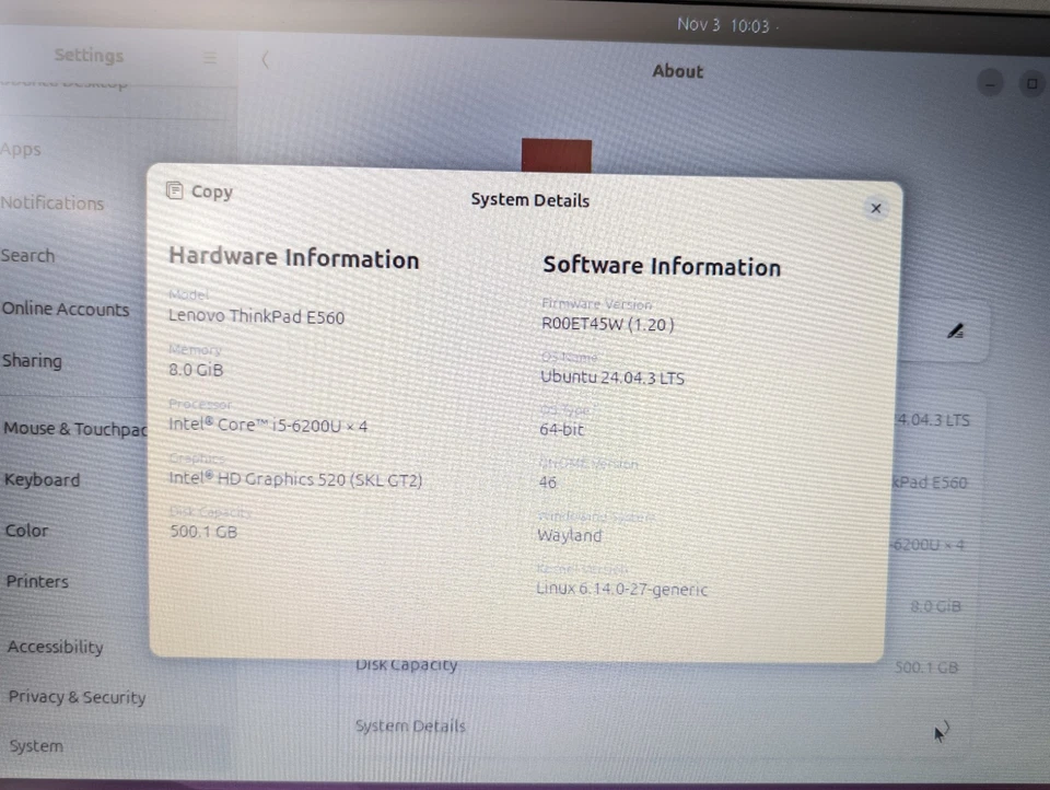 Lenovo ThinkPad E560 15.6" Core i5-6200U @ 2.3GHz 8GB RAM 500GB SSD Ubuntu Linux - Image 3 of 4