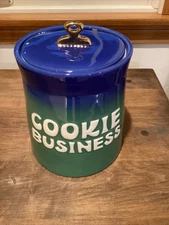 Tabitha Brown Target “Cookie Business” Cookie Jar Blue Green Ombré Stoneware VGC